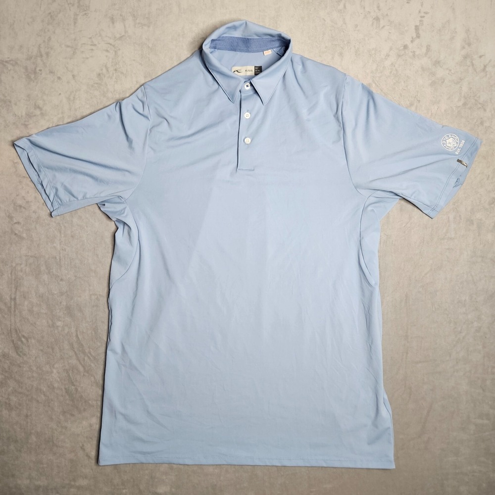 KJUS Polo Shirt Mens XL 54 Blue UPF 50+ Comfort Performance Golf Stretch Logo